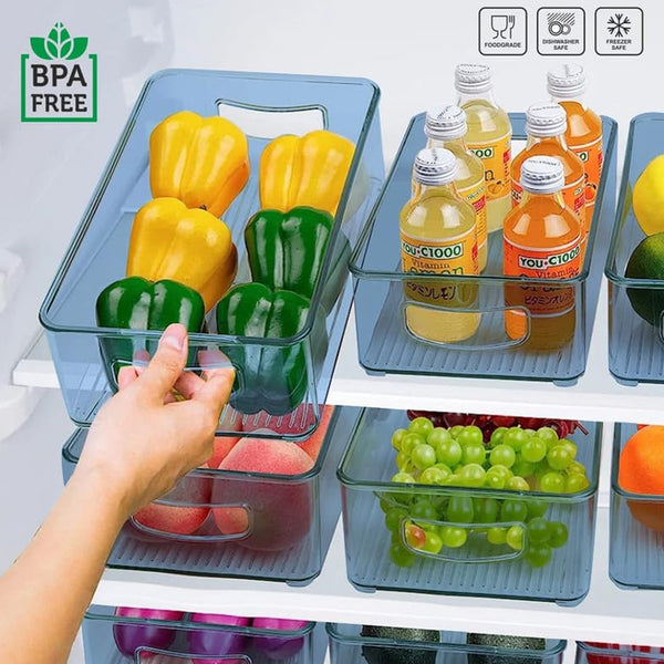 Plastic Refrigerator Organizer Bins Set Of 2 Stackable Fridge Organizers With Handle Clear Organizing Food Fruit Vegetables Pantry Storage Bins For Freezer Kitchen Cabinet Organization And Storage (2 Pcs Set Mix Color)