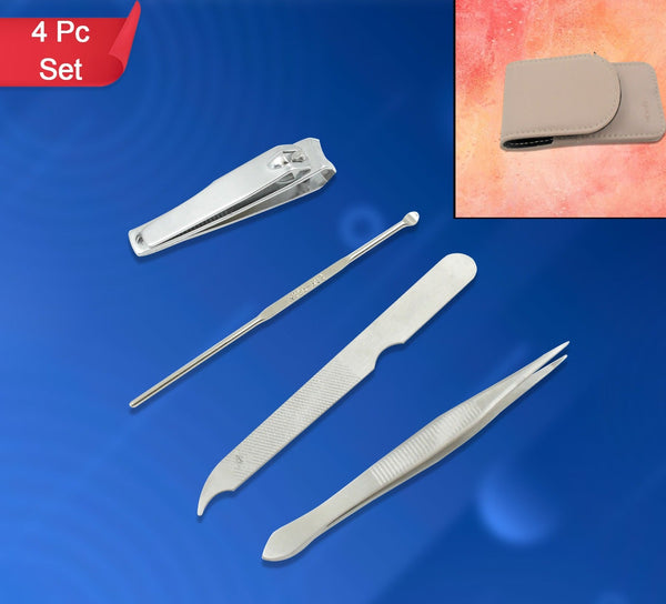 4in1 Nail Clipper Kit With Mirror Fingernail Clipper Manicure Set Stainless Steel Nail Cutter Set Manicure Tool Nail Clippers Care Tools With Lightweight And Beautiful Travel Case (4 Pc Set)