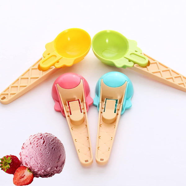 Ice Cream Spoons 2pcs Plastic Water Melon Scoopers With Trigger Dipper And Adults For Summer Party Ice Cream Scoop Food Serving Spoon Kitchen Tools Ice Cream Digging Spoon Household Spoons Cupcake Spoons Aps Fruit Ball Player (2 Pc)