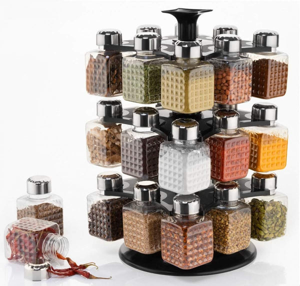 All New Square 24 Bottle Design 360 Degree Revolving Spice Rack Container Condiment Pieces Set Square Small Container