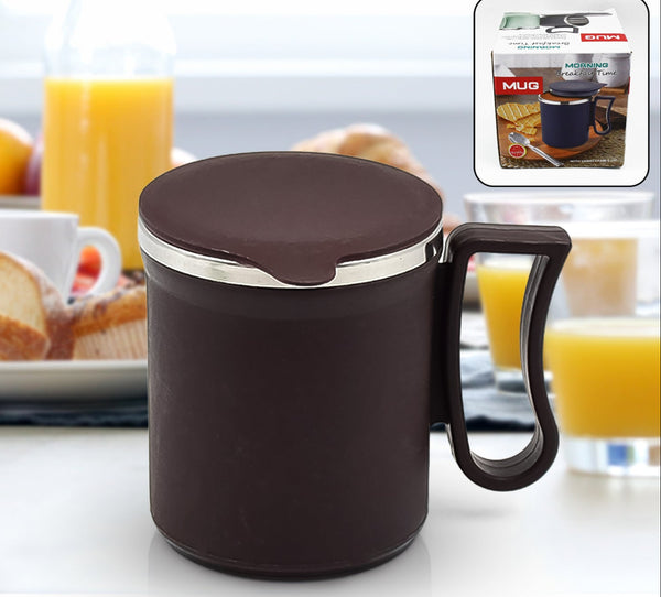 Coffee Mug With Lid And Handle-plastic Covered Stainless Steel Mug (Random Color Approx 200 Ml)